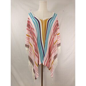 Cupshe Women's Pink Red Knit Fringed Poncho One Size